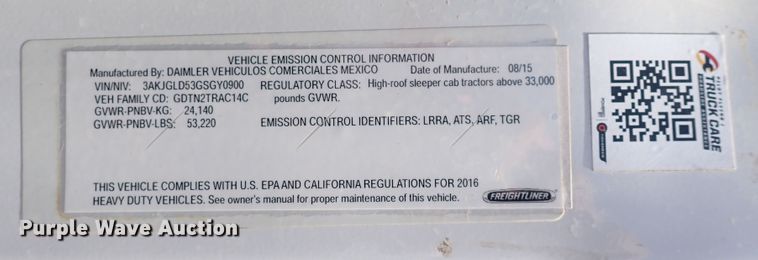 image for item DI1978 2016 Freightliner Cascadia  semi truck