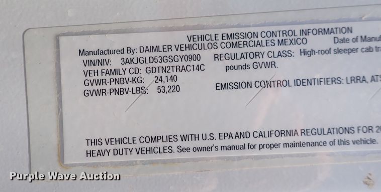 image for item DI1978 2016 Freightliner Cascadia  semi truck