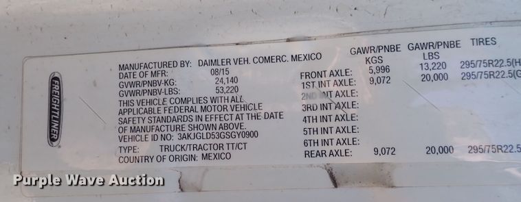 image for item DI1978 2016 Freightliner Cascadia  semi truck