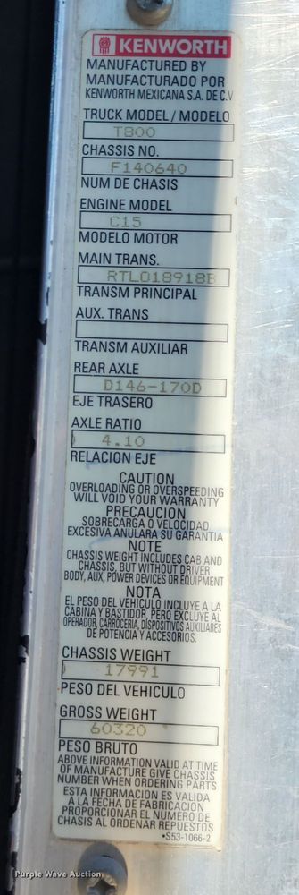 image for item KH9333 2006 Kenworth T800  semi truck