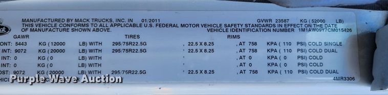 image for item KH9335 2012 Mack CXU613  semi truck