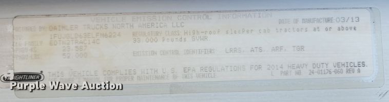 image for item KH9336 2014 Freightliner Cascadia  semi truck