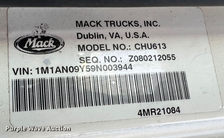 image for item MQ9812 2009 Mack CHU613  dump truck