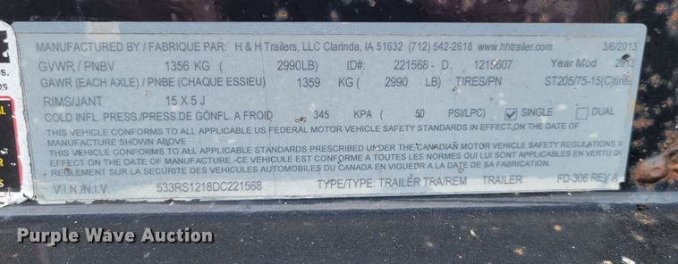 image for item DM8021 2013 H&H Trailers FD-306  utility trailer