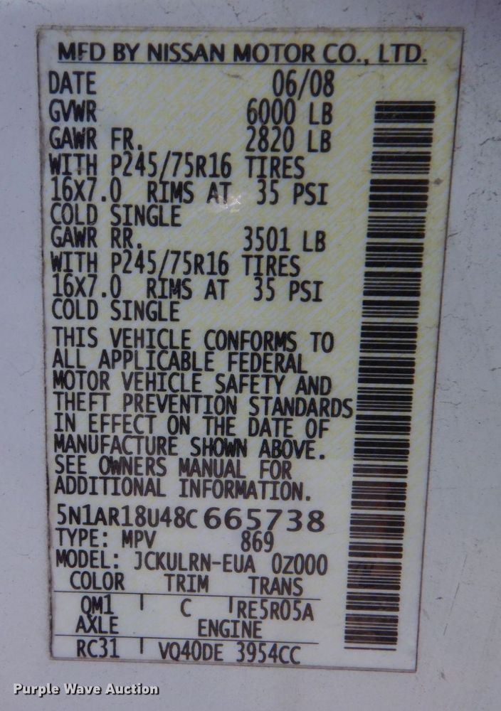image for item DO1588 2008 Nissan Pathfinder  SUV