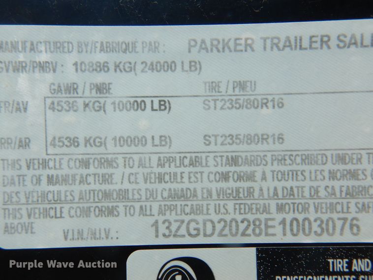 image for item KI9221 2014 Parker  dump trailer