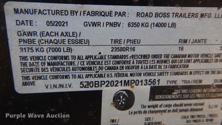 image for item KI9222 2021 Road Boss  equipment trailer