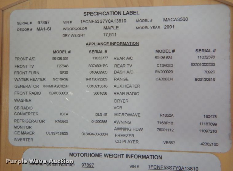 image for item LB9855 2001 Newmar Mountain Aire  RV