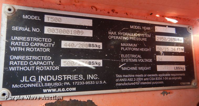 image for item LS9881 2007 JLG T500  boom lift
