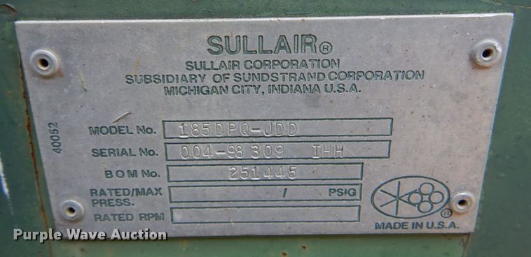 image for item LS9882 Sullair 185DPQ-JDD  air compressor