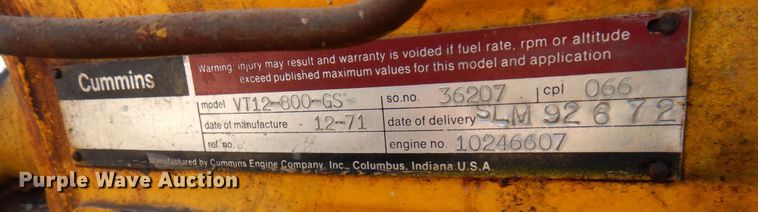 image for item MH9141 1972 Cummins VT12-800-GS  generator