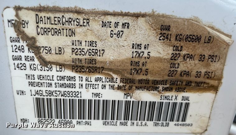 image for item MR9330 2007 Jeep Liberty Limited  SUV