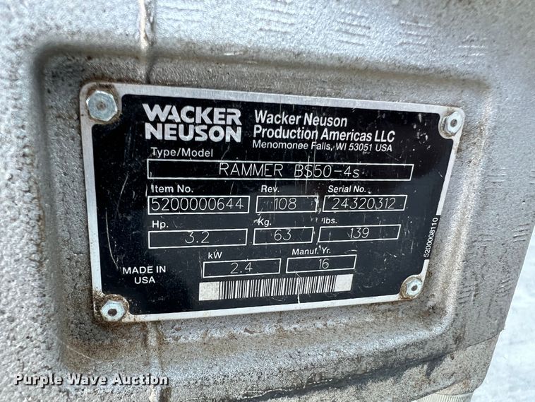 image for item MR9827 Wacker Neuson Rammer BS50-4S  plate compactor