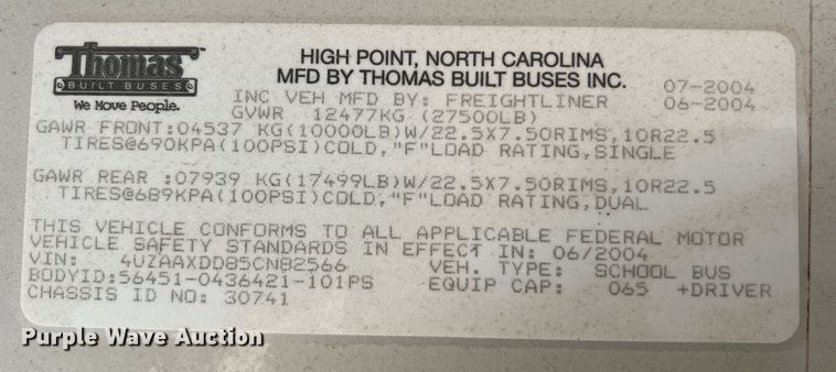 image for item MR9836 2005 Thomas Built  school bus