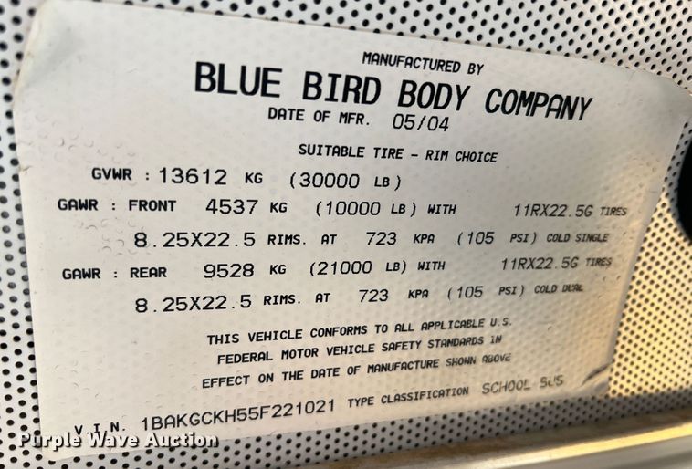 image for item MR9838 2005 Blue Bird Vision  school bus