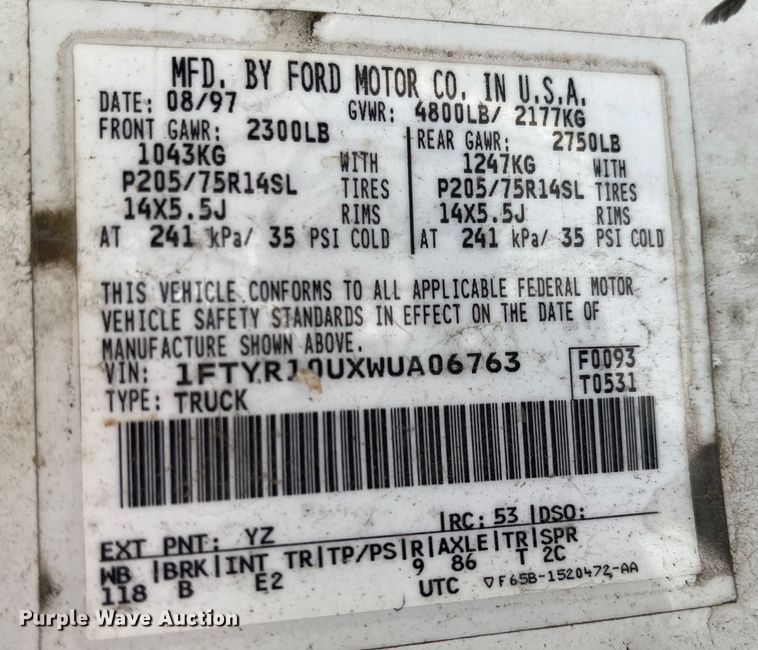 image for item MU9216 1998 Ford Ranger  pickup truck