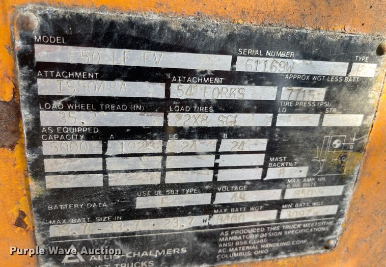 image for item MU9222 Allis Chalmers E50-LF-FV  forklift