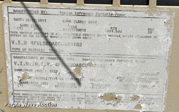 image for item DN5175 2012 Doosan LS-60HZ-T4F  light plant