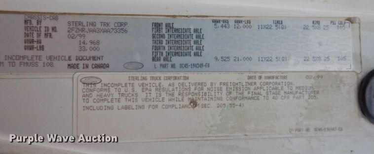 image for item DP4720 1999 Sterling L7501  sewer jetter truck