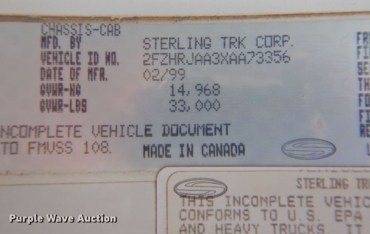 image for item DP4720 1999 Sterling L7501  sewer jetter truck