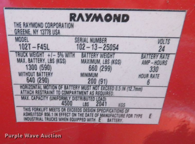 image for item DR0117 (4) Raymond 102T-F45L pallet jacks