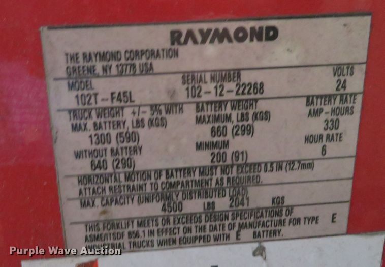 image for item DR0117 (4) Raymond 102T-F45L pallet jacks
