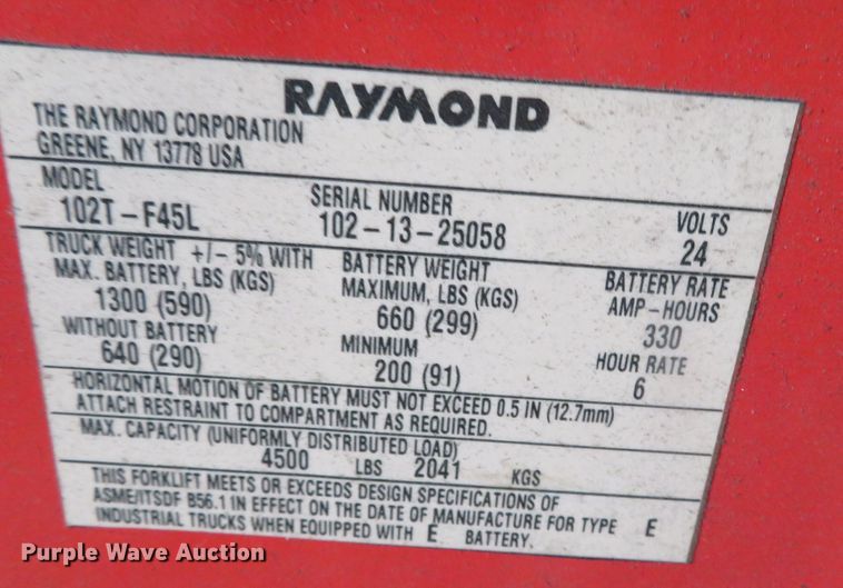 image for item DR0117 (4) Raymond 102T-F45L pallet jacks