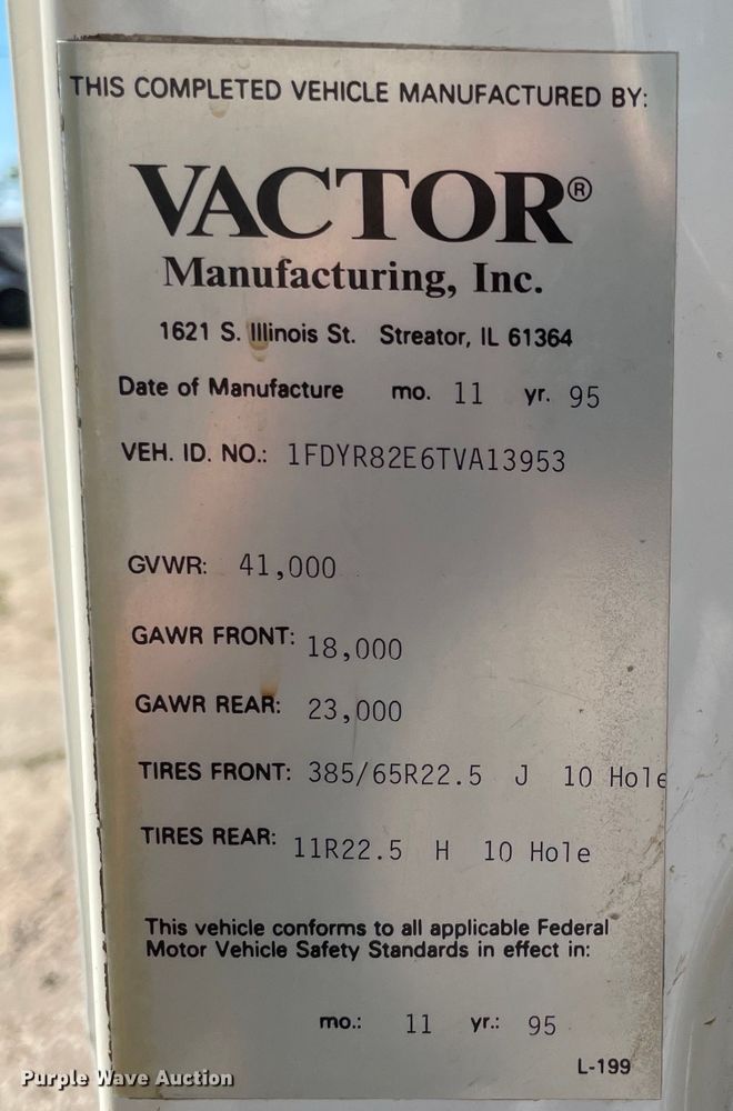 image for item KF9545 1996 Ford LN8000  sewer jetter truck