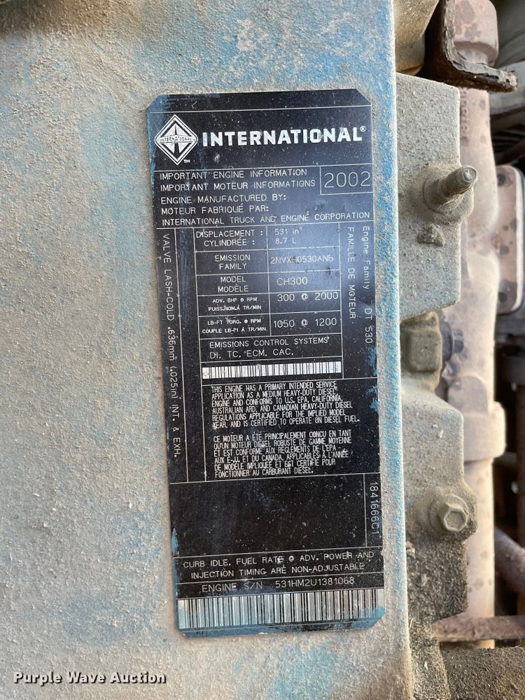 image for item KF9546 2002 International 2554  sewer jetter truck