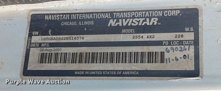 image for item KF9546 2002 International 2554  sewer jetter truck