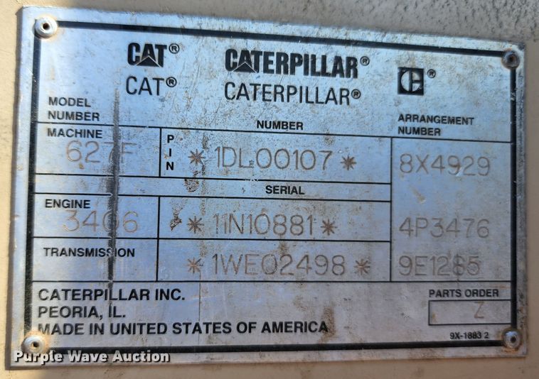 image for item KT9896 1994 Caterpillar 627F  conventional scraper