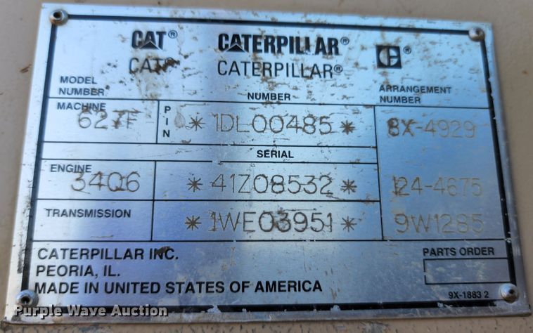 image for item KT9897 1998 Caterpillar 627F  conventional scraper