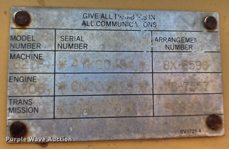 image for item KT9897 1998 Caterpillar 627F  conventional scraper