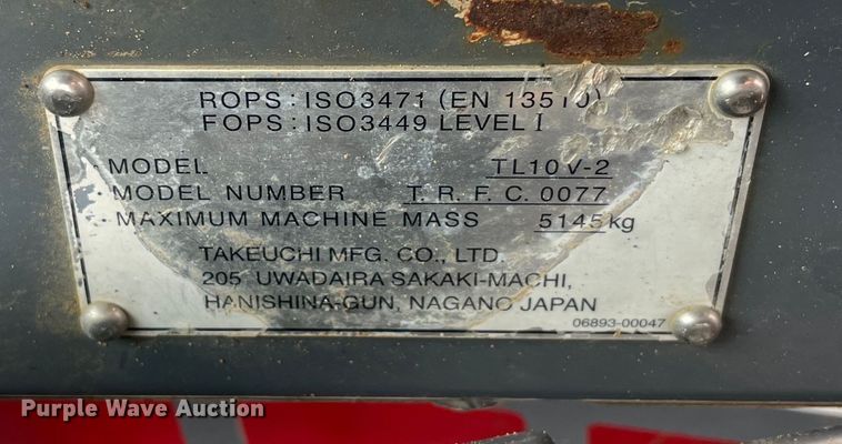 image for item MR9295 2017 Takeuchi TL10V2  tracked skid steer loader