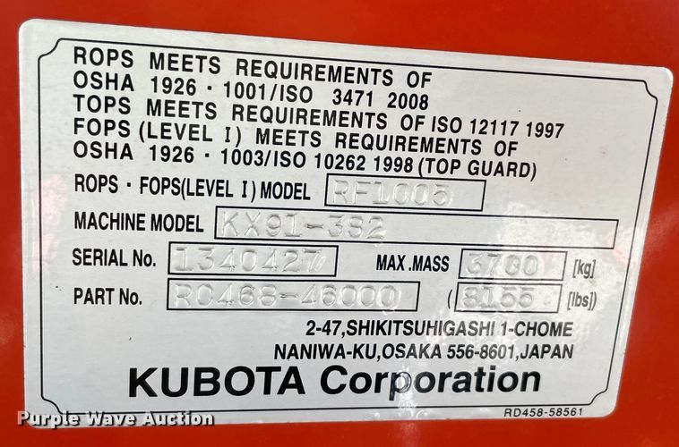 image for item MR9326 2013 Kubota KX91-3 Super Series 2  mini excavator
