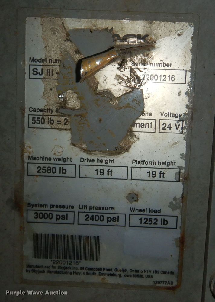 image for item DB7779 2007 Skyjack SJIII 3219  scissor lift