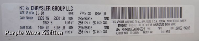 image for item DP0325 2010 Dodge Grand Caravan SE  van