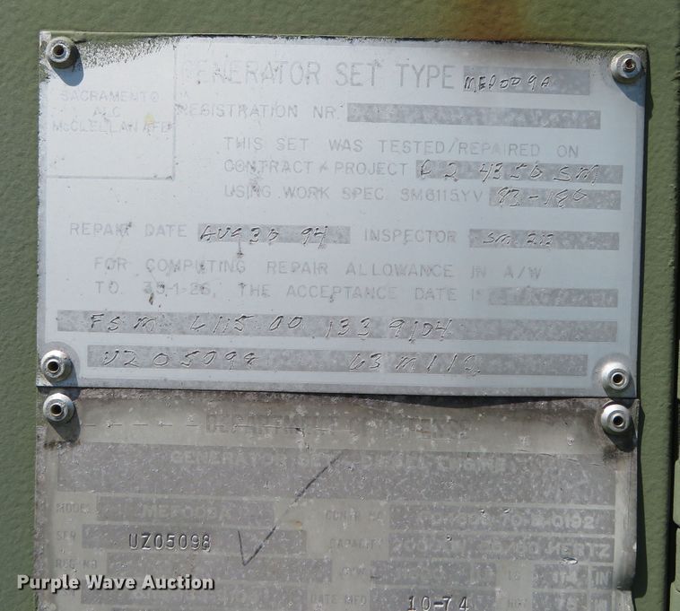 image for item DR0112 1974 U.S. Department Of Defense MEP009A  generator