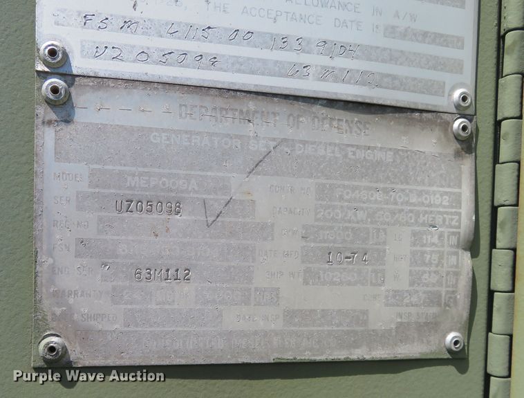 image for item DR0112 1974 U.S. Department Of Defense MEP009A  generator