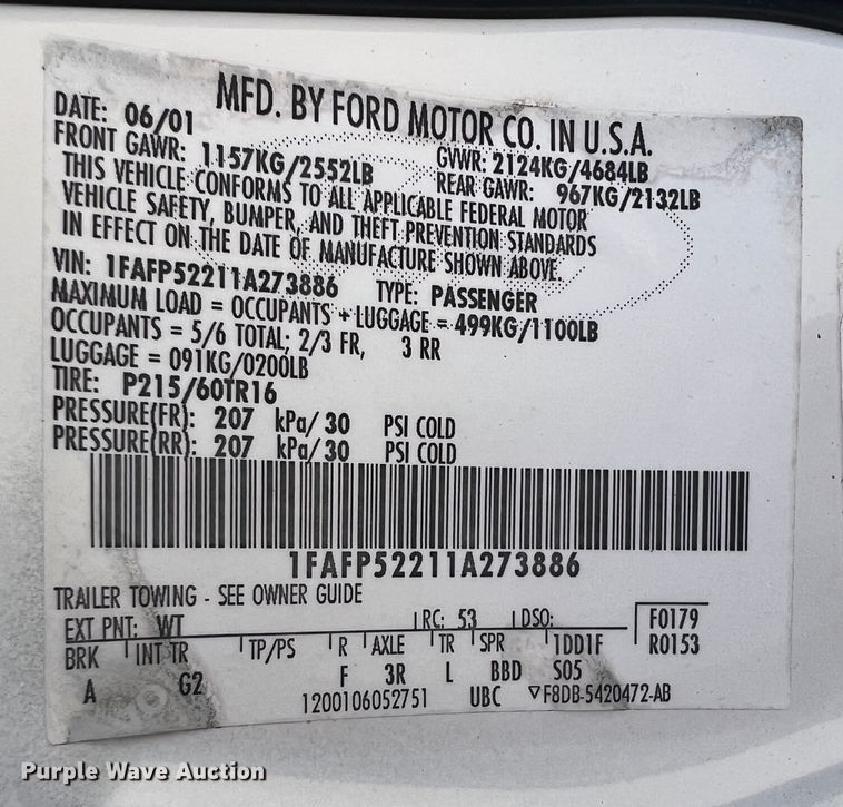 image for item IA9087 2001 Ford Taurus