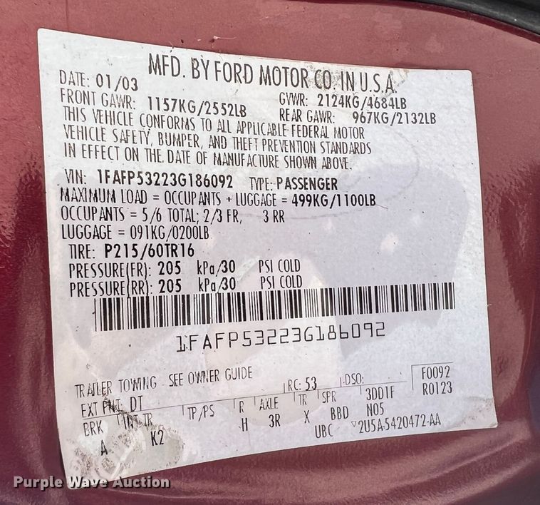 image for item IA9089 2003 Ford Taurus