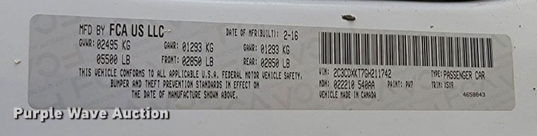 image for item JC9596 2016 Dodge Charger Police