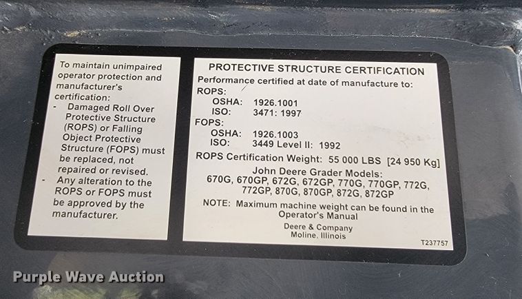 image for item JC9618 2015 John Deere 772GP  motor grader