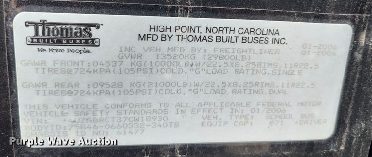 image for item LK9238 2007 Thomas  school bus