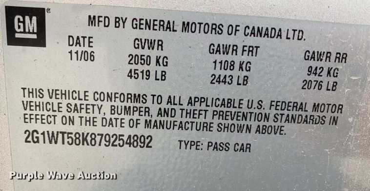 image for item MF9206 2007 Chevrolet Impala LT