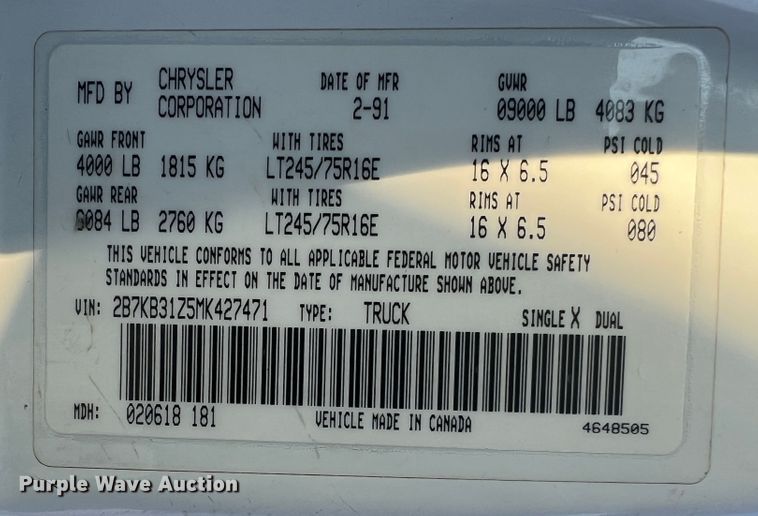 image for item MR9886 1991 Dodge Ram Wagon B350  rescue vehicle