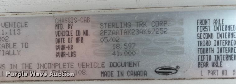 image for item MU9261 2003 Sterling L7500  sewer jetter truck