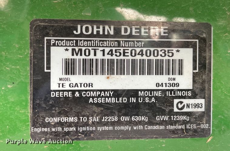 image for item MU9264 2009 John Deere TE Gator  utility vehicle