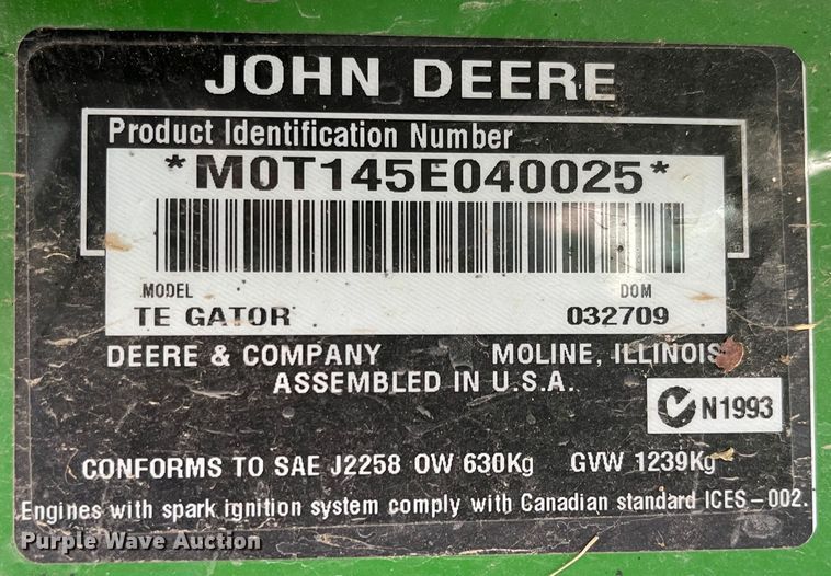 image for item MU9266 2009 John Deere TE Gator  utility vehicle