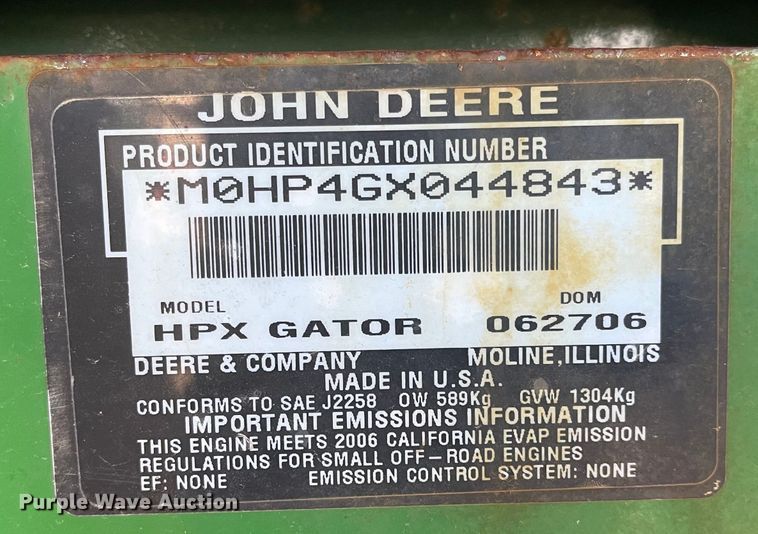 image for item MU9267 2006 John Deere HPX Gator  utility vehicle